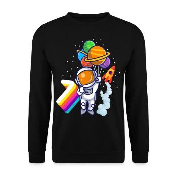 Astronaut 7th Birthday Space Boy Gift - Unisex Sweatshirt - black - Front - Alina (178cm) & Michal (187cm)