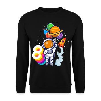 Astronaut 8th Birthday Space Boy Gift - Unisex Sweatshirt - black - Front - Alina (178cm) & Michal (187cm)