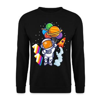 Astronaut 11th Birthday Space Boy Gift - Unisex Sweatshirt - black - Front - Alina (178cm) & Michal (187cm)