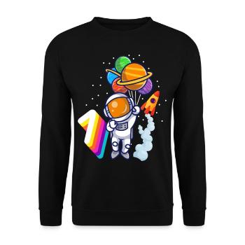 Astronaut 1st Birthday Space Boy Gift - Unisex Sweatshirt - black - Front - Alina (178cm) & Michal (187cm)