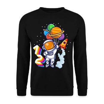 Astronaut 12th Birthday Space Boy Gift - Unisex Sweatshirt - black - Front - Alina (178cm) & Michal (187cm)