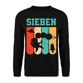Astronaut 7th Birthday Space Boy Gift - Unisex Sweatshirt - black - Front - Alina (178cm) & Michal (187cm)