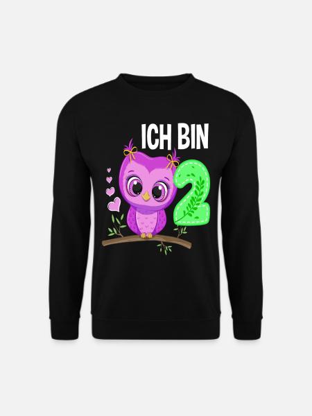 Ich Bin 2 Eule 2. Geburtstag Eulen Mädchen - Unisex Pullover - Schwarz