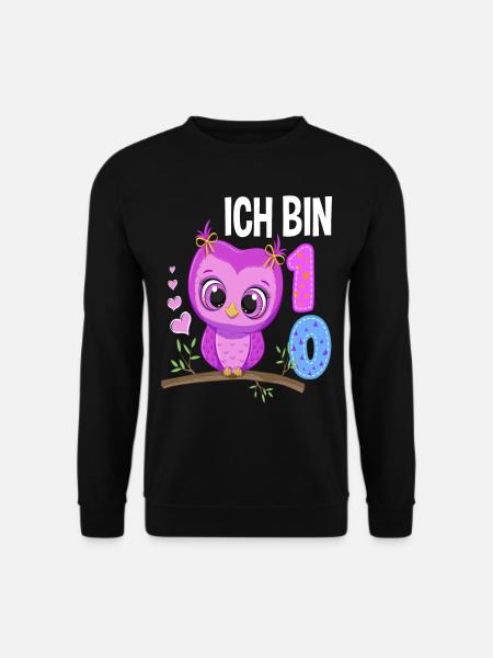 Ich Bin 10 Eule 10. Geburtstag Eulen Mädchen - Unisex Pullover - Schwarz