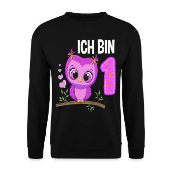 Ich Bin 1 Eule 1. Geburtstag Eulen Mädchen - Unisex Pullover - Schwarz - Vorne - Alina (178cm) & Michal (187cm)