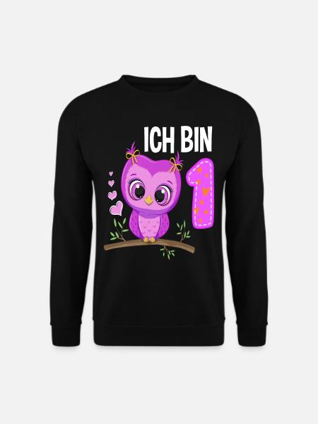 Ich Bin 1 Eule 1. Geburtstag Eulen Mädchen - Unisex Pullover - Schwarz