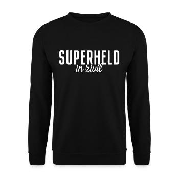 Superheld In Zivil Superhelden Männer Kostüm JGA - Unisex Pullover - Schwarz - Vorne - Alina (178cm) & Michal (187cm)