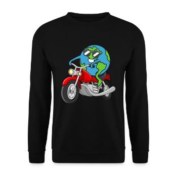 Erde fährt Motorrad Earth Day Umwelt Tag Der Erde - Unisex Pullover - Schwarz - Vorne - Alina (178cm) & Michal (187cm)
