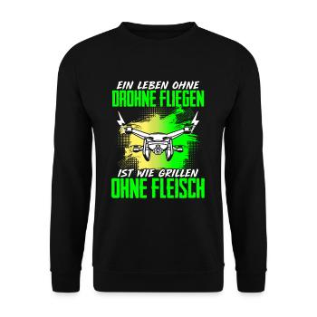 Leben Ohne Drohne Fliegen Grillen Ohne Fleisch - Unisex Pullover - Schwarz - Vorne - Alina (178cm) & Michal (187cm)