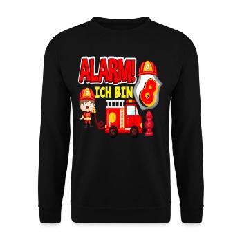 Alarm Ich Bin 8. Geburtstag Feuerwehr Junge - Unisex Pullover - Schwarz - Vorne - Alina (178cm) & Michal (187cm)