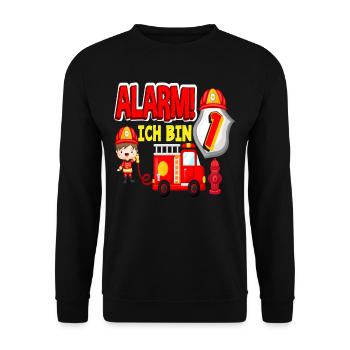 Alarm Ich Bin 1. Geburtstag Feuerwehr Junge - Unisex Pullover - Schwarz - Vorne - Alina (178cm) & Michal (187cm)