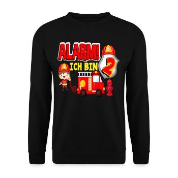 Alarm Ich Bin 2. Geburtstag Feuerwehr Junge - Unisex Pullover - Schwarz - Vorne - Alina (178cm) & Michal (187cm)