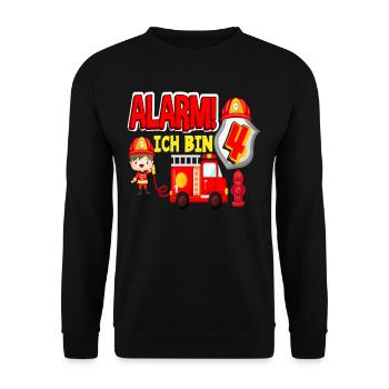 Alarm Ich Bin 4. Geburtstag Feuerwehr Junge - Unisex Pullover - Schwarz - Vorne - Alina (178cm) & Michal (187cm)