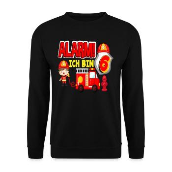 Alarm Ich Bin 6. Geburtstag Feuerwehr Junge - Unisex Pullover - Schwarz - Vorne - Alina (178cm) & Michal (187cm)