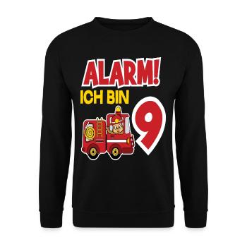 Alarm Ich Bin 9. Geburtstag Feuerwehr Junge - Unisex Pullover - Schwarz - Vorne - Alina (178cm) & Michal (187cm)