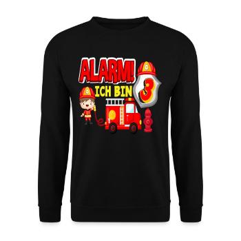 Alarm Ich Bin 3. Geburtstag Feuerwehr Junge - Unisex Pullover - Schwarz - Vorne - Alina (178cm) & Michal (187cm)