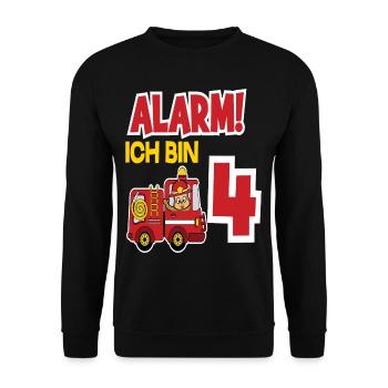 Alarm Ich Bin 4. Geburtstag Feuerwehrmann Junge - Unisex Pullover - Schwarz - Vorne - Alina (178cm) & Michal (187cm)