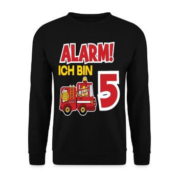 Alarm Ich Bin 5. Geburtstag Feuerwehrmann Junge - Unisex Pullover - Schwarz - Vorne - Alina (178cm) & Michal (187cm)