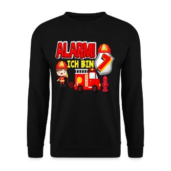 Alarm Ich Bin 7. Geburtstag Feuerwehr Junge - Unisex Pullover - Schwarz - Vorne - Alina (178cm) & Michal (187cm)