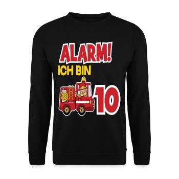 Alarm Ich Bin 10. Geburtstag Feuerwehrmann Junge - Unisex Pullover - Schwarz - Vorne - Alina (178cm) & Michal (187cm)