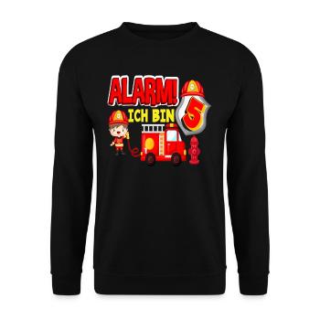 Alarm Ich Bin 5. Geburtstag Feuerwehr Junge - Unisex Pullover - Schwarz - Vorne - Alina (178cm) & Michal (187cm)