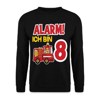Alarm Ich Bin 8. Geburtstag Feuerwehrmann Junge - Unisex Pullover - Schwarz - Vorne - Alina (178cm) & Michal (187cm)