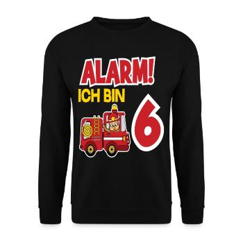 Alarm Ich Bin 6. Geburtstag Feuerwehrmann Junge - Unisex Pullover - Schwarz - Vorne - Alina (178cm) & Michal (187cm)