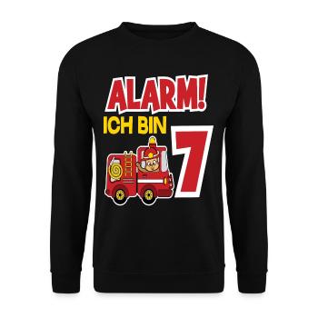 Alarm Ich Bin 7. Geburtstag Feuerwehrmann Junge - Unisex Pullover - Schwarz - Vorne - Alina (178cm) & Michal (187cm)