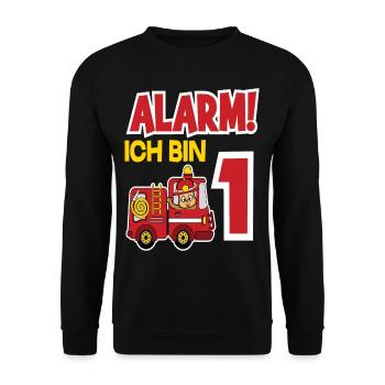 Alarm Ich Bin 1. Geburtstag Feuerwehrmann Junge - Unisex Pullover - Schwarz - Vorne - Alina (178cm) & Michal (187cm)