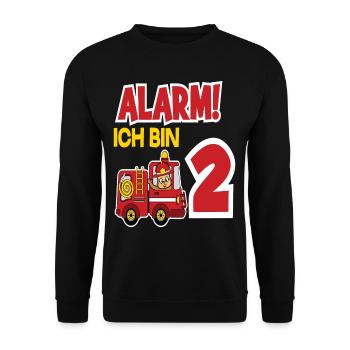 Alarm Ich Bin 2. Geburtstag Feuerwehrmann Junge - Unisex Pullover - Schwarz - Vorne - Alina (178cm) & Michal (187cm)