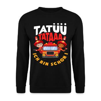 Tatüü TaTaaa 1. Geburtstag Feuerwehr Jungs - Unisex Pullover - Schwarz - Vorne - Alina (178cm) & Michal (187cm)