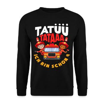 Tatüü TaTaaa 4. Geburtstag Feuerwehr Jungs - Unisex Pullover - Schwarz - Vorne - Alina (178cm) & Michal (187cm)