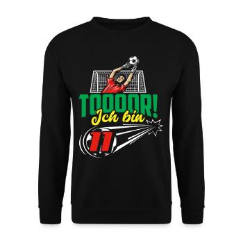 Fußball 11. Geburtstag Jungen Geschenk - Unisex Pullover - Schwarz - Vorne - Alina (178cm) & Michal (187cm)