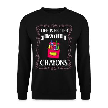 Crayon Box Colored Pencil Wax Case Wax Crayon - Unisex Sweatshirt - black - Front - Alina (178cm) & Michal (187cm)