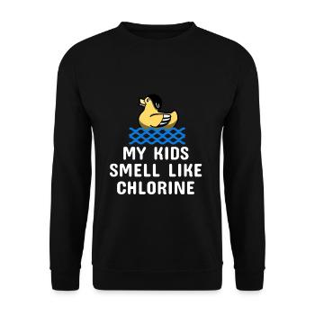 Schwimmen Spruch Lustig My Kids Smell Like - Unisex Pullover - Schwarz - Vorne - Alina (178cm) & Michal (187cm)