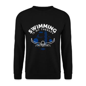 Schwimmen Spruch Lustig Swimming Is My Therapy - Unisex Pullover - Schwarz - Vorne - Alina (178cm) & Michal (187cm)