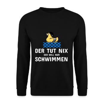 Schwimmen Spruch Lustig Der Tut Nix Der Will Nur - Unisex Pullover - Schwarz - Vorne - Alina (178cm) & Michal (187cm)