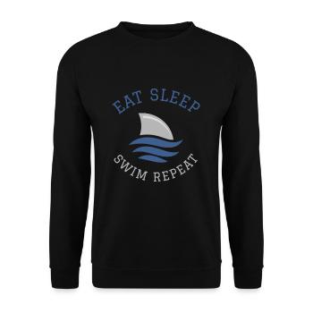 Schwimmen Spruch Lustig Eat Sleep Swim Repeat - Unisex Pullover - Schwarz - Vorne - Alina (178cm) & Michal (187cm)