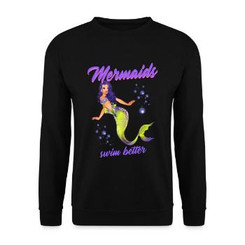 Schwimmen Spruch Lustig Mermaids Swim Better - Unisex Pullover - Schwarz - Vorne - Alina (178cm) & Michal (187cm)