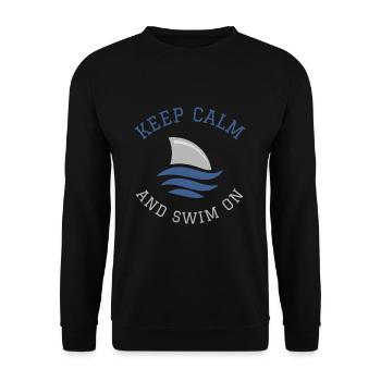 Schwimmen Spruch Lustig Keep Calm And Swim On - Unisex Pullover - Schwarz - Vorne - Alina (178cm) & Michal (187cm)