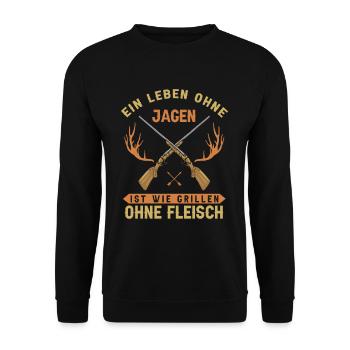 Leben Ohne Jagen Grillen Ohne Fleisch Jäger - Unisex Pullover - Schwarz - Vorne - Alina (178cm) & Michal (187cm)