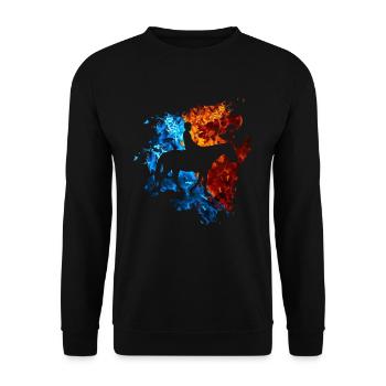 Pferd Rot Blau Feuer Reiter Reiten - Unisex Pullover - Schwarz - Vorne - Alina (178cm) & Michal (187cm)