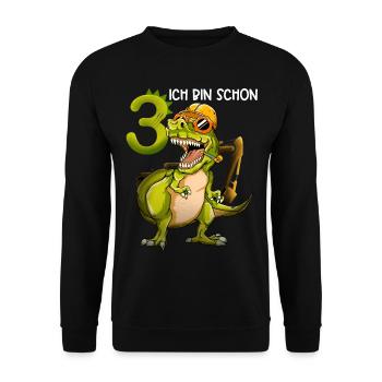 Geburtstag Kinder 3 Jahre Drei Dritter Dino Bagger - Unisex Pullover - Schwarz - Vorne - Alina (178cm) & Michal (187cm)