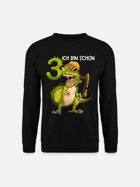 Geburtstag Kinder 3 Jahre Drei Dritter Dino Bagger - Unisex Pullover - Schwarz
