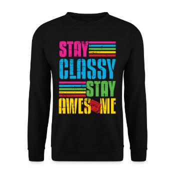 Classy Stay Aweome Retro Walkman - Unisex Sweatshirt - black - Front - Alina (178cm) & Michal (187cm)