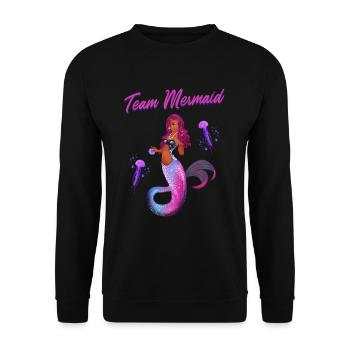 Meerjungfrauen Schwimmen Spruch Team Mermaid - Unisex Pullover - Schwarz - Vorne - Alina (178cm) & Michal (187cm)