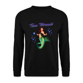 Meerjungfrauen Schwimmen Spruch Team Mermaid - Unisex Pullover - Schwarz - Vorne - Alina (178cm) & Michal (187cm)