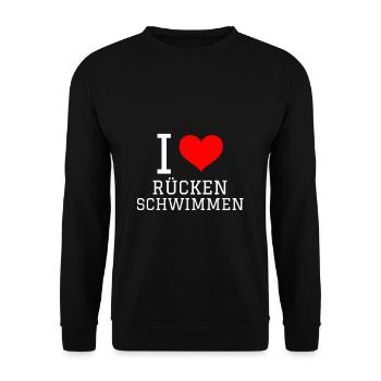 Schwimmen Spruch Lustig I Love Rückenschwimmen - Unisex Pullover - Schwarz - Vorne - Alina (178cm) & Michal (187cm)