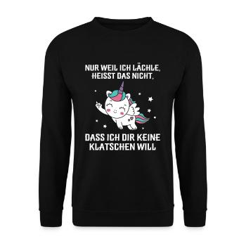 Nur weil ich lächle klatschen Ohrfeige - Unisex Pullover - Schwarz - Vorne - Alina (178cm) & Michal (187cm)