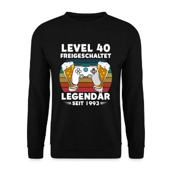 40.Geburtstag Gamer Level 40 freigeschaltet Bier - Unisex Pullover - Schwarz - Vorne - Alina (178cm) & Michal (187cm)